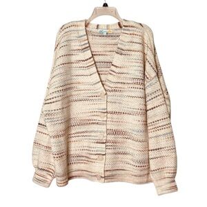 C & C California Space Dye Cardigan V-Neck Button Front Neutral  (Size 2X)